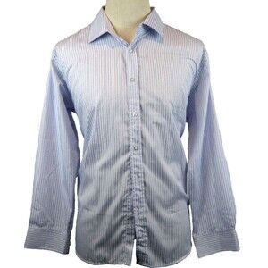 Mens Alberto Cardinali Cotton LS Blue Stripe Casual Shirt sz 17/17.5-34/35